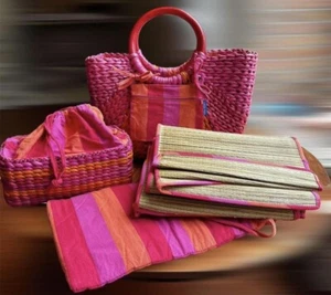 Sun N Sand 4pc Woven Island Basket Tote w/ 3-Fold Mat Draw Top Bucket Bag Pillow - Picture 1 of 5