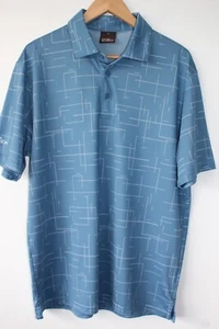 Oscar Jacobson Mens Ashald Stretch Golf Polo Shirt Blue Print Short Sleeve L - Picture 1 of 7