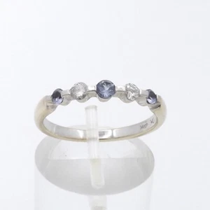 14k White Gold Tanzanite Diamond Wedding Anniversary Band Ring Floating 5 Stone - Picture 1 of 10
