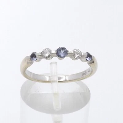14k White Gold Tanzanite Diamond Wedding Anniversary Band Ring Floating 5 Stone - Image 1 of 4
