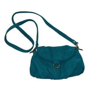 Henri Lou Teal Suede Crossbody Bag With Removable Strap & Gold Tone Hardware - Picture 1 of 7