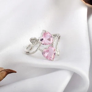 White Gold-Plated Solid 925 Sterling Silver Simulated Pink Quartz Women's Ring - Picture 1 of 6