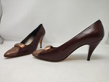 Bally ~ Women's Brown Leather Bronze Cap Toe Heel Pumps Shoes 613 709 ~ Size 10M