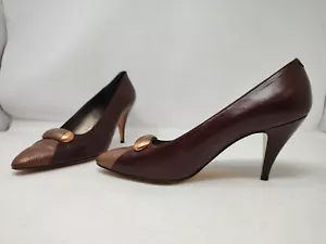 Bally ~ Damenschuhe braun Leder bronzefarben Kappe Zehe Absatz 613 709 ~ Größe 10M - Bild 1 von 13