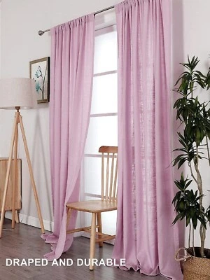 Baby Pink Color Linen Curtain Two Panel Linen Curtain Natural Linen Curtain - Image 1 of 4