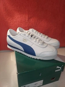 Puma Roma '68 Vintage Mens Size 8.5 White Blue Athletic Leather Shoes Sneakers - Picture 1 of 10