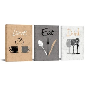 3 Piece Eat Drink Love Canvas Wall Art Vintage Kitchen Painting Pictures Insp... - Picture 1 of 6