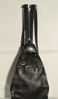 Винтажный Nine West черный кожаный трансформируемый слинга рюкзак сумка сумочка - Изображение 1 из 4