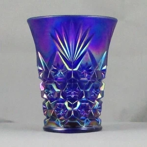IMPERIAL IG STAR CUT BLUE CARNIVAL GLASS TUMBLER HOLMES COUNTY MILLERSBURG, OH - Picture 1 of 5