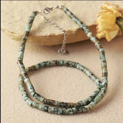 ✅ Edelstein Halskette Afrikanischer Türkis Natur Stein Perlen Kette Unisex Boho✅ - Bild 1 von 4