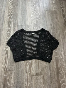 Vintage schwarz Netz Pailletten offen Strick Bolero Cardigan Damen S Y2K Whimsy Fairy - Bild 1 von 7