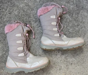 Lands End 511735 Girls Gray Pink Drawstring Calf  Lace Up Winter Boots Size 5M - Picture 1 of 7