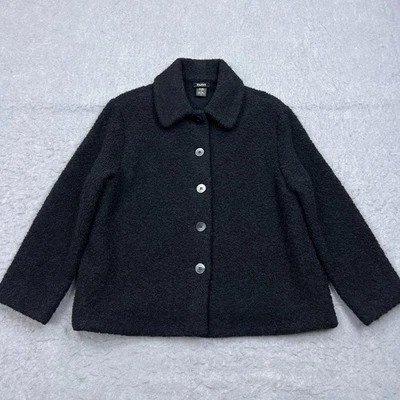 Chaqueta para mujer Eileen Fisher pequeña negra de lana hervida blazer con botones Preppy EE. UU. Foto 1 de 4