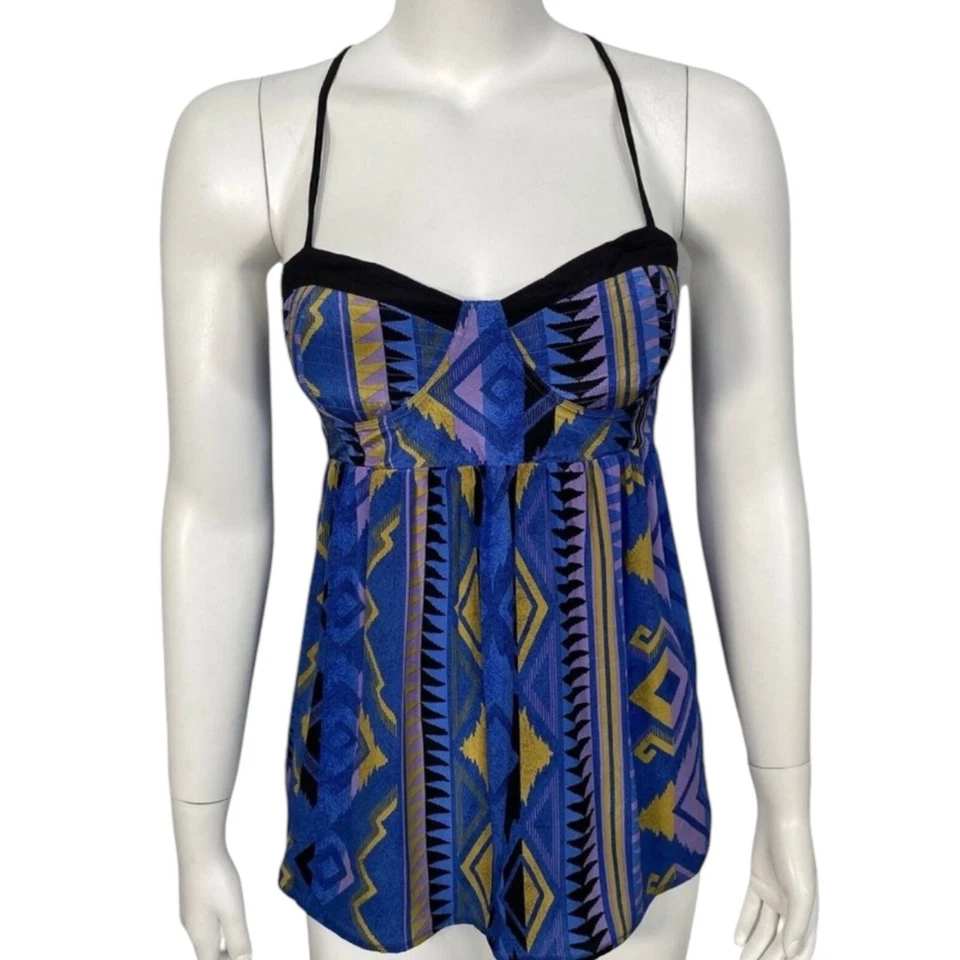 Y2K Yumi Kim Babydoll Corset Top Size XS Aztec Silk Spaghetti Strap Racerback - Image 1 of 4