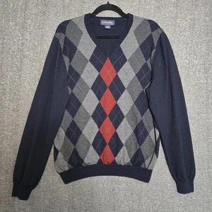 Brooks Brothers Mens Sweater Extra Fine Italian Merino Argyle Pattern Blue L - Picture 1 of 8