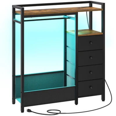 Cómoda de Dormitorio con Perchero, Cómoda de 4 Cajones con Estación de Carga y... Foto 1 de 4