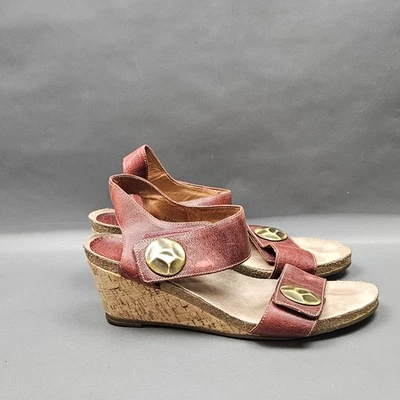 Taos Carrusel Zapatos Mujer Talla 9 Rojo Cuero Corcho Cuña Sandalias Cómodas Foto 1 de 4