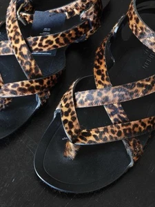Saint Laurent Culver Flats Black Leopard UK 5.5 US 8.5 Sandals Leather 1167G - Picture 1 of 11