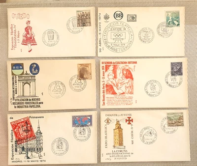Spain, 1974 - 6 FDC,s ( Oviedo, Figueiras-Gerona, S.Vicente Horts, Coruna  ) - Image 1 of 4