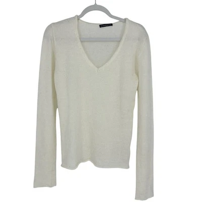 Brandy Melville Womens Mohair Blend V-neck Sweater S/M Minimalist Off-white - Image 1 of 4