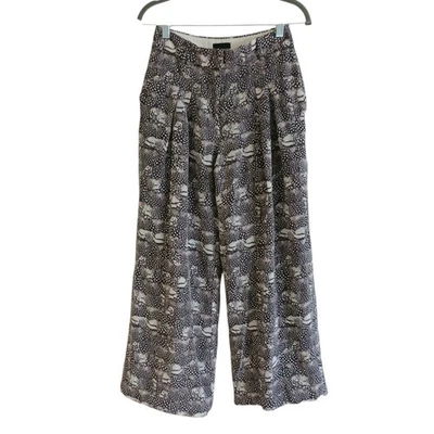 Pantalones de seda J Crew Collection para mujer 00 crema y negro pierna ancha recortados fluidos Foto 1 de 4