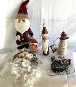 Vintage Weihnachten Weihnachtsmann Schneemann Baumschmuck Holz Plüsch - Bild 1 von 13