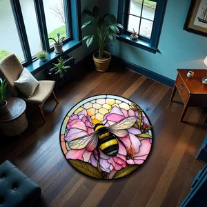 Pink Bee Honeycomb Rug Cute Bug Floor Carpet for Kids Room Animal Decor - Picture 1 of 3