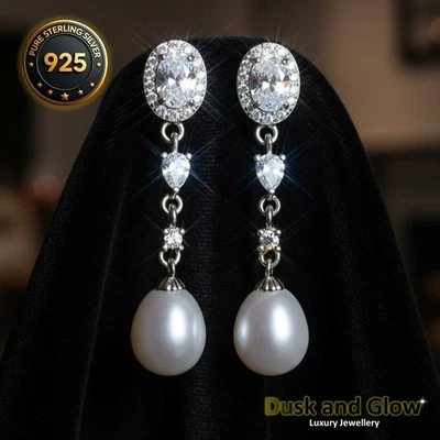 Women Freshwater Pearl Drop Earrings Pure 925 Sterling Silver Ladies Gift UK NEW - Image 1 of 4