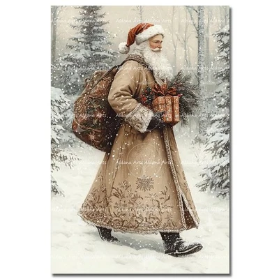 IMPRESIÓN ARTÍSTICA DE SANTA CLAUS, decoración del hogar de Navidad, póster de regalo de fantasía de vacaciones de invierno Foto 1 de 2
