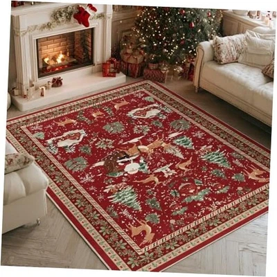  Tapete de área de Natal veado Papai Noel vermelho, decoração de inverno para casa perfil baixo não  - Imagem 1 de 4