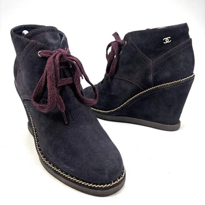 CHANEL Gamuza Suela de Cuña Botas Botines Zapatos Mujer Talla 38 COCO MARK  Foto 1 de 4