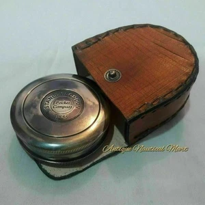 Antique Brass Stanley London 1885 Compass With Leather Box Lovely Birthday Gift - Picture 1 of 4