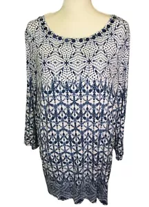 Blusa túnica Ruby Rd damas talla grande 2X tonos apagados de azul y blanco - Imagen 1 de 9