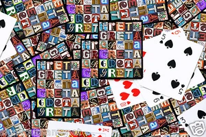 Personalisierte Spielkarten mit GRETA in Buchstaben aus Fotos von Schildern - Bild 1 von 2