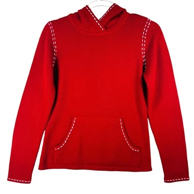 Suéter con Capucha Ann Taylor LOFT Tejido Pullover Rojo Blanco Puntada Pequeño Cottagecore Foto 1 de 4
