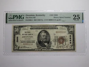 $50 1929 Owenton Kentucky National Currency Bank Note Bill #2868 Binary Serial # - Picture 1 of 5