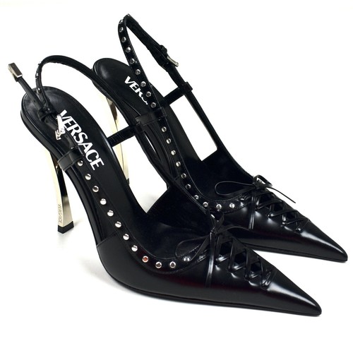 NUOVE SCARPE CORSETTO Versace x Dua Lipa nere in pelle da $1 575 taglia 36 AUTENTICHE