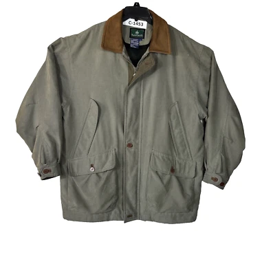 Rainforest Men Barn Chore Jacket Drawstring Leather Collar Full Zip Taupe Large - Image 1 of 4