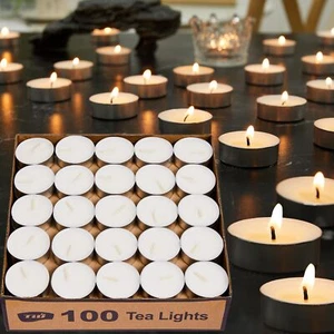 Tea Lights Candles 100 Pack4.5 Hours Long BurningBurn Clean Unscented White T... - Picture 1 of 9