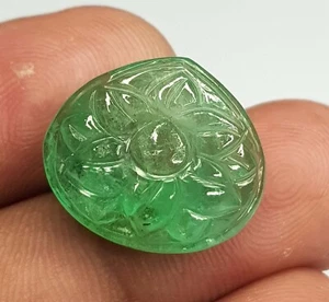 13.67 Ct Natural Emerald Zambian Top Quality Untreated Green Vintage Carving - Picture 1 of 6