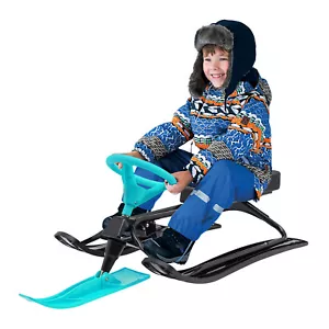 Snow Racer Sled Ski Sled Slider Board W/ Flexible Steering Wheel For 3-15 Kids - Picture 1 of 15