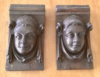 Pair Of hand carved 19th century corbels of faces - Image 1 of 4