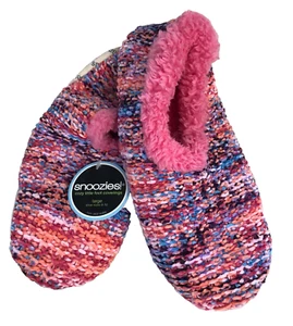 NWT! Snoozies! Fancy Pink Knit Cozy Fuzzy Grip Slippers Sz L 9-10 - Picture 1 of 5