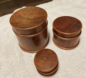 3 RUSSIAN? Wooden Nesting Trinket Boxes Round w/ Lids - Picture 1 of 7