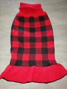 NEU WELPE HUND WINTER MANTEL STRICK PULLOVER rot schwarz Rüschen Rock unten Gr. XL @@ - Bild 1 von 2