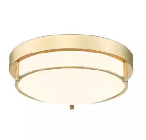 JAZAVA 12 in. 2-Light Gold Modern Flush Mount Ceiling Light w/ Frosted Glass - Picture 1 of 3