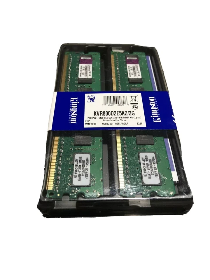 2GB Kit (2x1GB) Kingston DDR2-800 PC2-6400U Non-Reg ECC Ram - Image 1 of 4