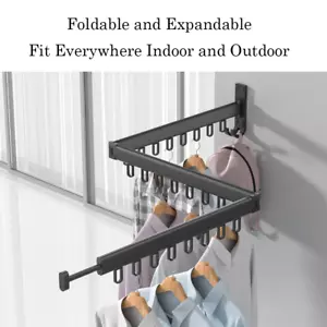 Wall Mounted Clothes Hanger Rack Foldable Clothesline Expandable Airer Dryer - Picture 1 of 9