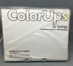 Double Flat Sheet Springs Color Ups White Percale 180 Cotton Blend  USA 81x96 - Picture 1 of 5