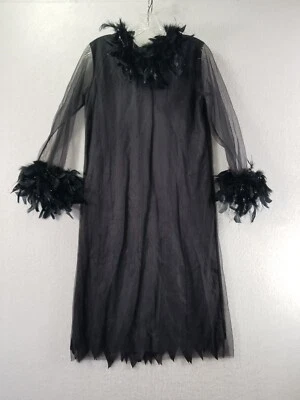 Disfraz de Bruja Niño Mediano Negro Dos Capas con Pluma Boa Cuello y Puño Foto 1 de 4